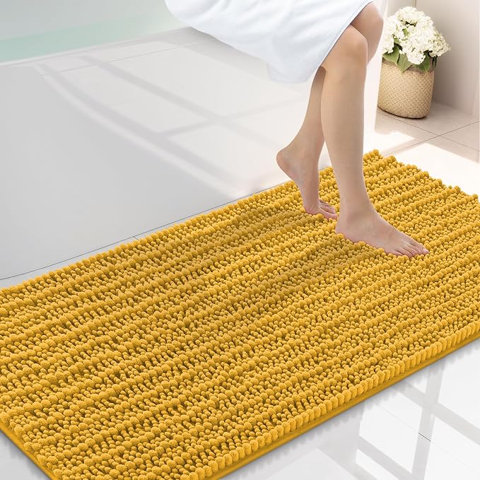 Smiry Bathroom Rugs 44X24, Extra Soft Rubber Backing Chenille Bath Mats | Golden Yellow Machine Washable Non Slip Quick Dry Bath Mats for Bathroom Floor, Tub, Shower, Home Decor Accessories