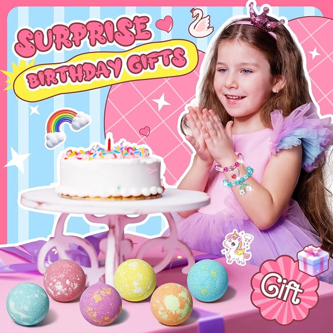 Sanyi Unicorn Bath Bombs for Kids with Bracelet Inside, Gifts for Girls 4-8 | Bubble Bath Toys, Birthday Gifts, Boo Basket Stuffers, Christmas Stocking Stuffers for 4 5 6 8 Girl, Daughter, Granddaughter