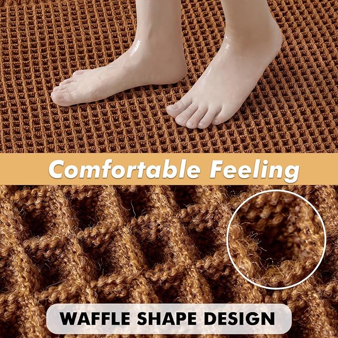 MIULEE Fall Terracotta Set of 2 Waffle Bathroom Rugs 17"x24"+18"x30" | Non Slip, Super Absorbent, Washable, Ultra Soft, Rubber Backed, Small Boho Bath Rugs for Bathroom Floor Tub Shower
