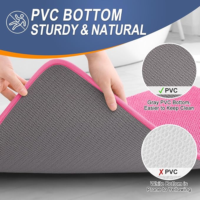 OLANLY Memory Foam Small Bathroom Rugs 24x16, Absorbent Bath Mat, Hot Pink | Soft Quick Dry Bath Rugs, Non-Slip Carpet, Machine Washable Mat for Bathroom Floor, Tub and Shower, Home Decor Accessories