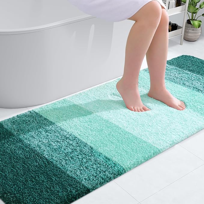 OLANLY Bathroom Runner Rug 70x20, Extra Soft Absorbent Microfiber Bath Rugs | Blackish Green, Non-Slip Quick-Drying Rubber Backing, Washable Long Bath Mat for Floor, Tub and Shower, Home Decor