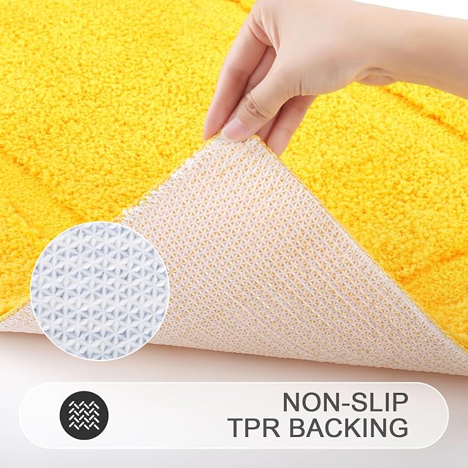 SHACOS Bathroom Rugs Set with Toilet Lid Cover | 20"x32" Bath Mats 19"x21" Toilet Lid Cover 20"x24" U Shape Contour Mat Extra Soft Absorbent Non Slip Bathroom Carpet (Yellow)