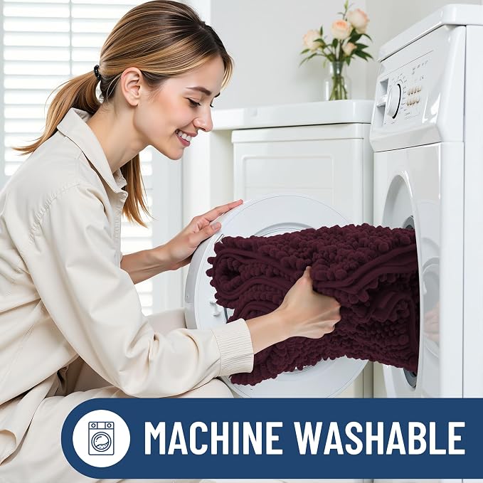 Smiry Bathroom Rugs 36X24, Extra Soft Rubber Backing Chenille Bath Mats | Black Cherry Machine Washable Non Slip Quick Dry Bath Mats for Bathroom Floor, Tub, Shower, Home Decor Accessories