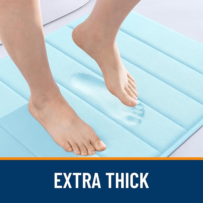 OLANLY Memory Foam Large Bath Mat 40x32, Super Soft Absorbent Bathroom Rugs | Sky Blue, Quick Dry Bath Rug, Machine Washable Shower Floor Mats, Bathmat Carpet for Bathroom Floor, Tub and Shower