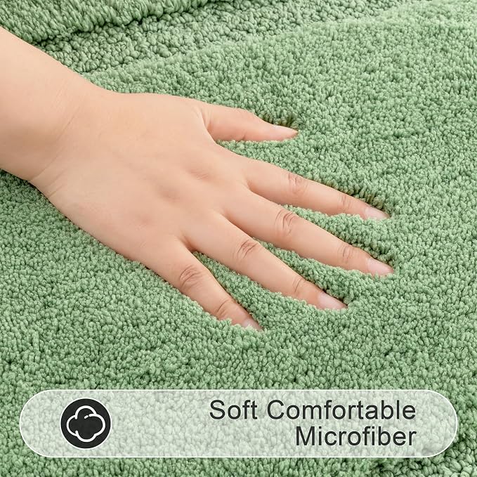 SHACOS Soft Microfiber Sage Green Bathroom Rugs Sets 2 Pieces 32x20 inch | Absorbent Plush Bath Rugs, Non Slip Washable Shaggy Bath Mats, Fluffy Bathroom Runner Floor Mats Shower Rug
