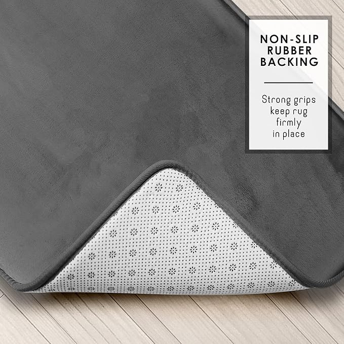 Clara Clark 2 Piece Bathroom Rugs, Velvet Memory Foam Bath Mat Set, Non-Slip Bath Rugs, Machine Wash, Dries Quickly, Ultra Soft Plush Bath Mats for Bathroom, 20 x 32 + Contour, Dark Grey