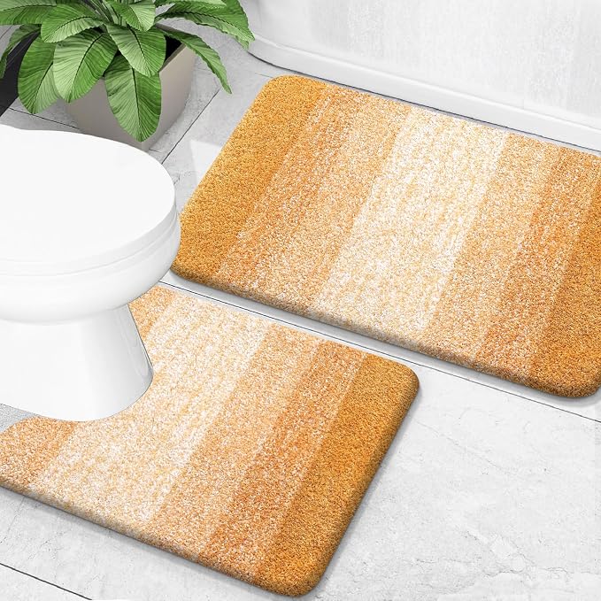 OLANLY Micorfiber Bathroom Rug Set 2 Piece, 24"x16"+U-Shaped 24"x20" | Golden Yellow, Soft Absorbent Bath Mats and Contour Toilet Rug, Non-Slip, Machine Wash Dry, Plush Bath Mats for Bathroom