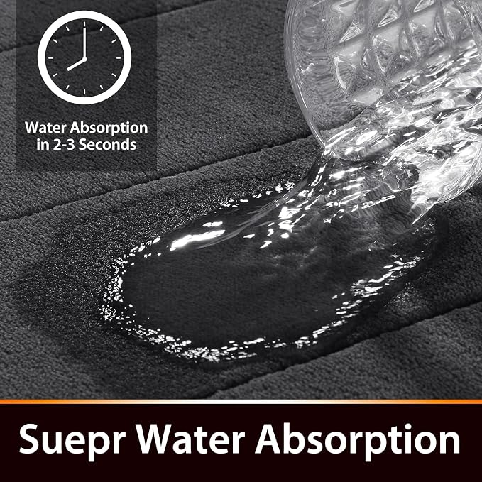 Yimobra Memory Foam Bath Mat, Super Soft Absorbent Bathroom Rug Non Slip, Quick Dry, Machine Washable Floor Carpet for Tub Shower, Home Decor Accessories, 24x17, Dark Gray