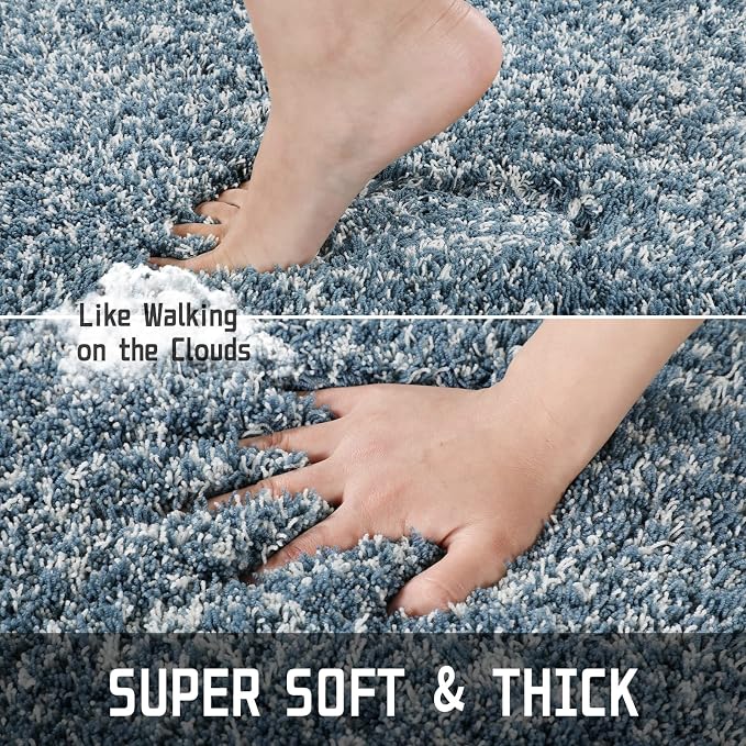 Yimobra Bathroom Rugs Sets 2 Piece, 32x20+24x17, Denim Blue and White | Soft Absorbent Microfiber Bath Mat Set, Non Slip, Machine Washable Quick Dry, Plush Shaggy Shower Rugs for Bathroom Floor