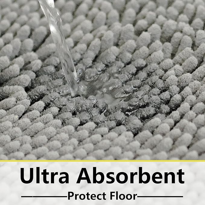 BOANKODU 3 Piece Bathroom Rugs Set, Extra Soft & Shag Chenille Bath Mat, Non-Slip PVC Backing, Machine Washable Absorbent Bath Mats for Bathroom, Toilet Rug, Home Decor (Light Grey)
