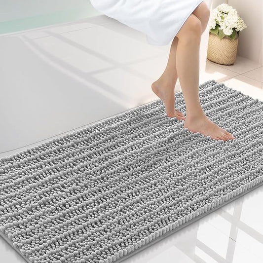 Smiry Bathroom Rugs 47X24, Extra Soft Rubber Backing Chenille Bath Mats | Light Grey Machine Washable Non Slip Quick Dry Bath Mats for Bathroom Floor, Tub, Shower, Home Decor Accessories