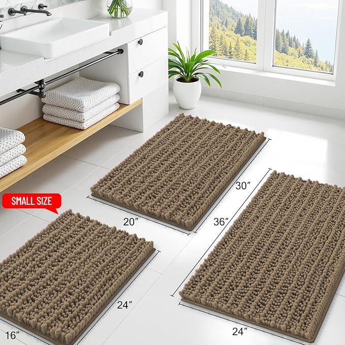 Smiry Bathroom Rugs 59X20, Extra Soft Rubber Backing Chenille Bath Mats | Camel Machine Washable Non Slip Quick Dry Bath Mats for Bathroom Floor, Tub, Shower, Home Decor Accessories