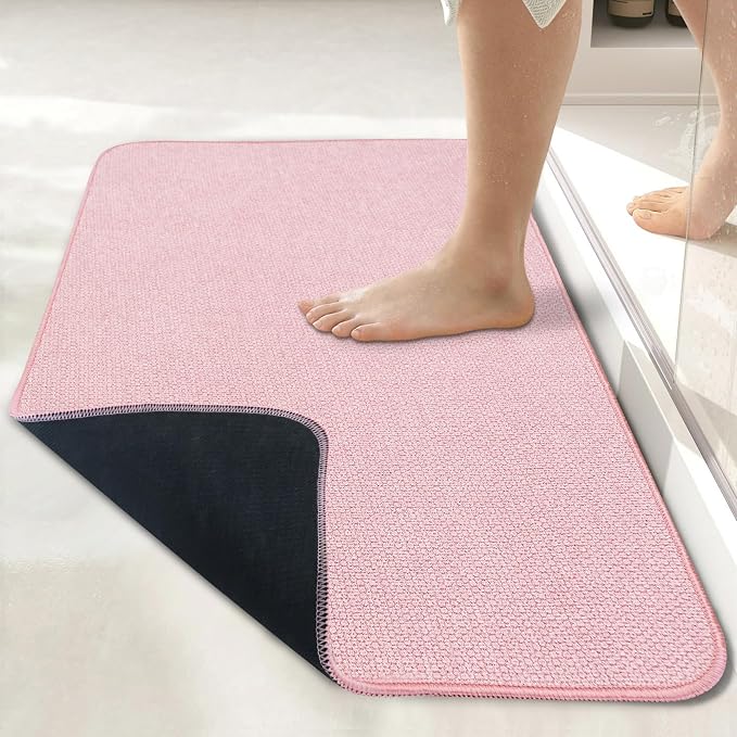 Bosap Bath Mat,Ultra Thin Bathroom Runner Rugs,Large Bath Mats for Bathroom,Quick Dry,Non-Slip,Machine Washable,Low Pile,Bath Rug,Shower Outside,Sink,Home Decor Accessories.Pink,1'5"x2'11"（17x35inch）