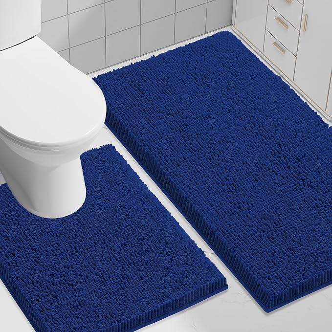 Smiry Bathroom Rugs Sets 2 Piece (30x20+ U Shape 24x20, Royal Blue) | Soft Absorbent Machine Washable Non Slip Shaggy Bath Rug Set for Tub, Shower, and Floor, Home Decor