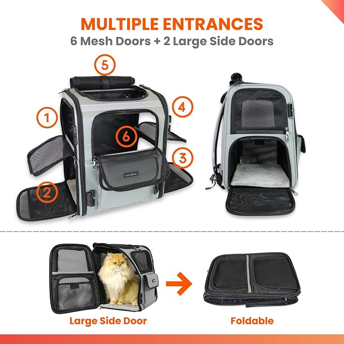 Crash-Tested Multi-Window & Expandable Cat Backpack Carrier | 2-in-1 Crash-Tested Portable Small Dog Car Seat & Pet Backpack Carrier | CPS Certified for Crash Protection & Safe Pet Travel