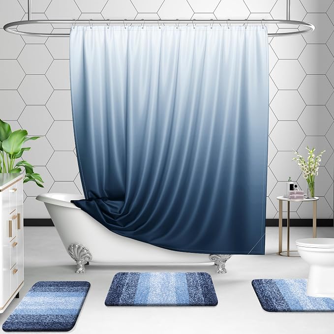 OLANLY Luxury Toilet Rugs U-Shaped 24x20, Soft Absorbent Microfiber Mat | Navy, Non-Slip Quick-Drying Rubber Backing, Machine Washable Plush Contour Bath Mat for Toilet Base, Home Decor Accessories