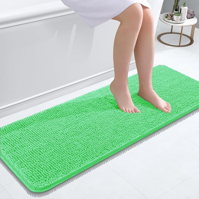 OLANLY Bathroom Runner Rugs 47x17, Extra Soft Absorbent Chenille Bath Rugs | Mint Green, Quick-Drying Rubber Backing, Washable Long Bath Mat for Bathroom Floor, Tub and Shower, Home Decor Accessories