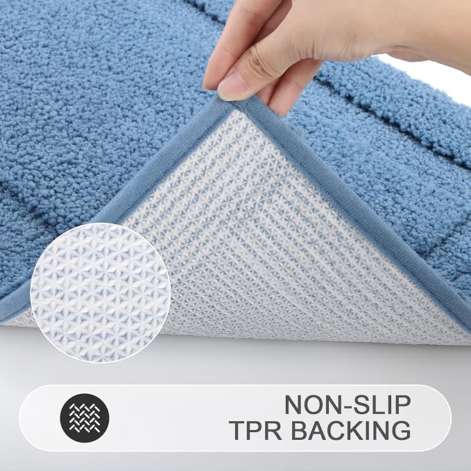 SHACOS Microfiber Small Bathroom Rugs Set of 3 Piece with Toilet Lid Cover | Non Slip Super Soft Absorbent 16"x24" Bath Mat U Shape Contour Mat Bathroom Carpet Machine Washable(Blue)