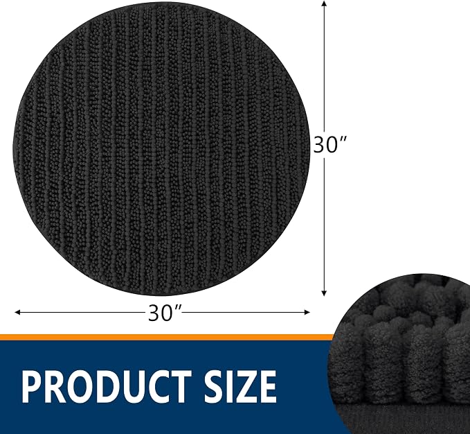 Smiry Bathroom Rugs Round 30X30, Extra Soft Rubber Backing Bath Mats | Black Machine Washable Non Slip Quick Dry Bath Mats for Bathroom Floor, Tub, Shower, Home Decor Accessories