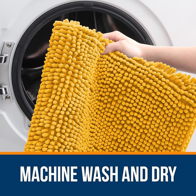 OLANLY Bathroom Rugs 30x20, Extra Soft Absorbent Chenille Bath Rugs | Golden Yellow, Quick-Drying Rubber Backing, Washable Bath Mat for Bathroom Floor, Tub and Shower, Home Decor Accessories