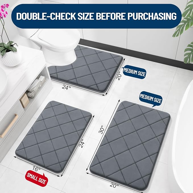 OLANLY Memory Foam Bath Mat 36x24, Ultra Soft and Absorbent Bathroom Rugs | Dark Grey, Quick Dry, Machine Washable Shower Bath Rugs, Comfortable Bath Carpet for Bathroom Floor, Tub and Shower