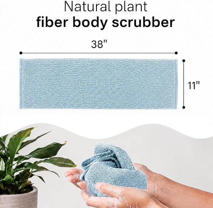 2PCS Exfoliating Washcloth Towel - Exfoliating Body Scrubber Exfoliator, Loofah Sponge Wash Cloth, Korean & Japanse & African Net Sponge Rag - Back Scrubber Washer (Lake Blue+Blue)