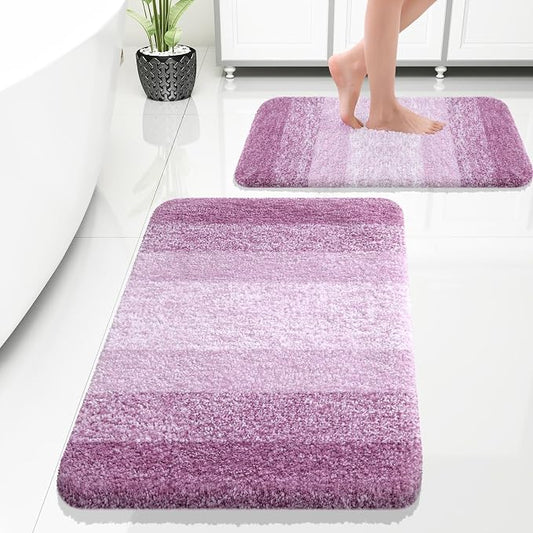 OLANLY Micorfiber Bathroom Rug Set 2 Piece, 30"x20"+24"x16" | Pinkish-Purple, Soft Absorbent Bath Rug Set, Non-Slip, Machine Wash Dry, Plush Shaggy Bath Mats for Bathroom