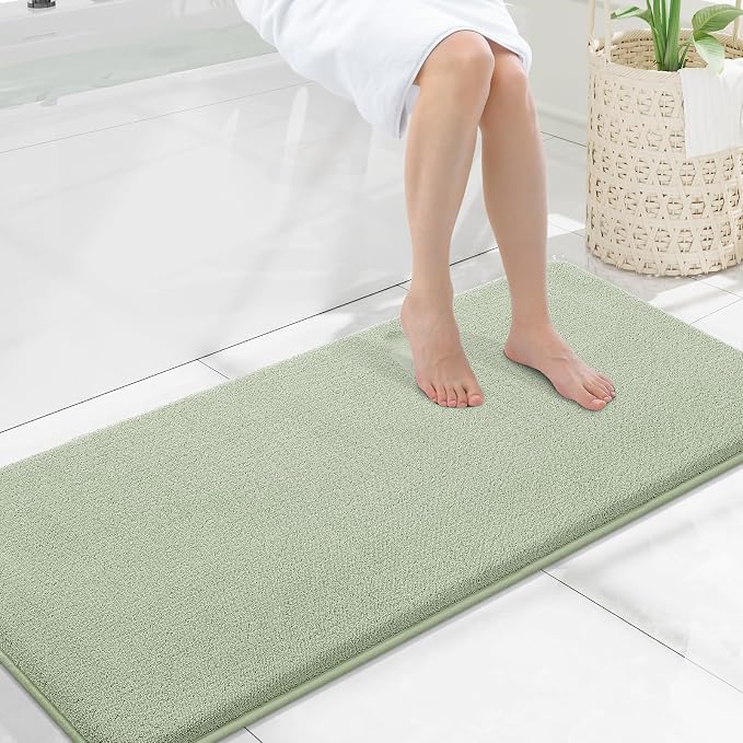 Smiry Memory Foam Bath Mat 47x20, Extra Soft Absorbent Bathroom Rugs | Sage Green Quick Dry, Machine Washable Bath Mats for Bathroom, Shower, Tub and Home Decor Accessories