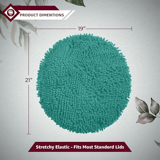 LuxUrux Toilet Lid Cover with Stretch Fit Elastic Band – Chenille Microfiber Toilet Seat Non-Slip Cover for Bathroom – Soft Plush, Machine Wash And Dry, Comfort & Clean Look (18 x 21'', Turquoise)