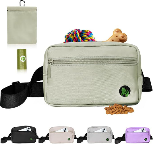 Puppy Dog Treat Pouches for Pet Training Treat Bag, Dog Walking Fanny Pack with Carabiner, Built-in Poop Bag Dispenser & Reuse Dog Poop Holder, Puppy Pet Treat Waist Belt (Green)