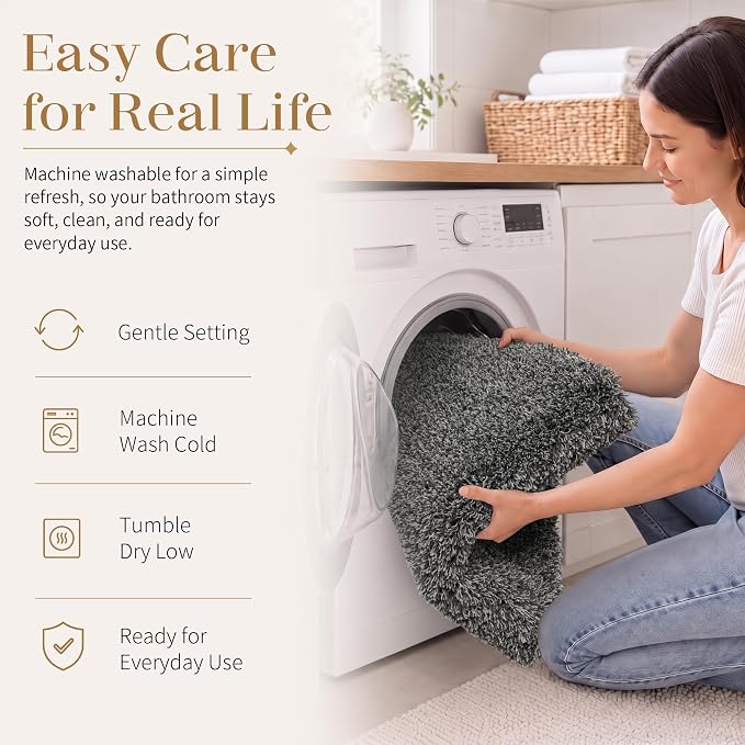 Yimobra Luxury Bathroom Rugs, Fluffy Bath Mats, Non Slip, Water Absorbent Microfiber, Machine Washable, Plush Runner Shower Rug, Thick Matts for Bathroom Floor/Tub, 47"x 24", Light Gray and Black Gray