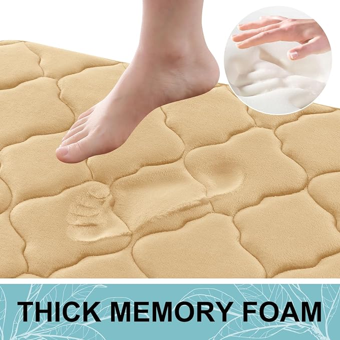 OLANLY Memory Foam Bath Mat Rug 47x17, Ultra Soft Bathroom Rugs, Beige | Thick Absorbent Carpet, Non-Slip Backing, Machine Washable, for Bathroom Floor, Tub, Shower and Home Decor Accessories