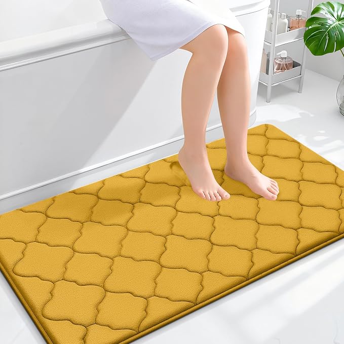 OLANLY Memory Foam Bath Mat Rug 44x24, Ultra Soft Bathroom Rugs, Yellow | Thick Absorbent Carpet, Non-Slip Backing, Machine Washable, for Bathroom Floor, Tub, Shower and Home Decor Accessories