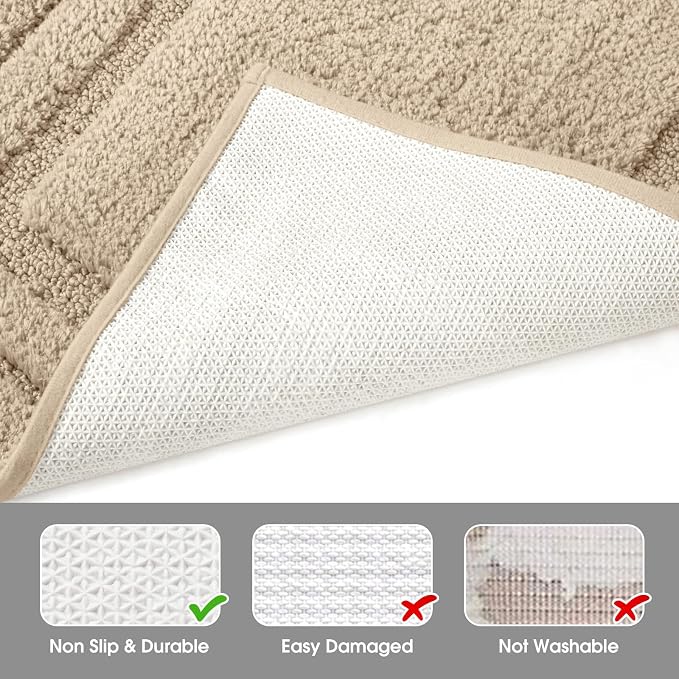 HOMEIDEAS Bathroom Rugs Sets 2 Piece, Super Soft and Absorbent Non Slip Microfiber Machine Washable Bath Mat Set (20" x 32" + 16" x 24", Beige) | Ultra Absorbent, Microfiber Machine Washable Bath Rug Set, for Bathroom, Tub, Shower 20" x 32" + 16" x 24"