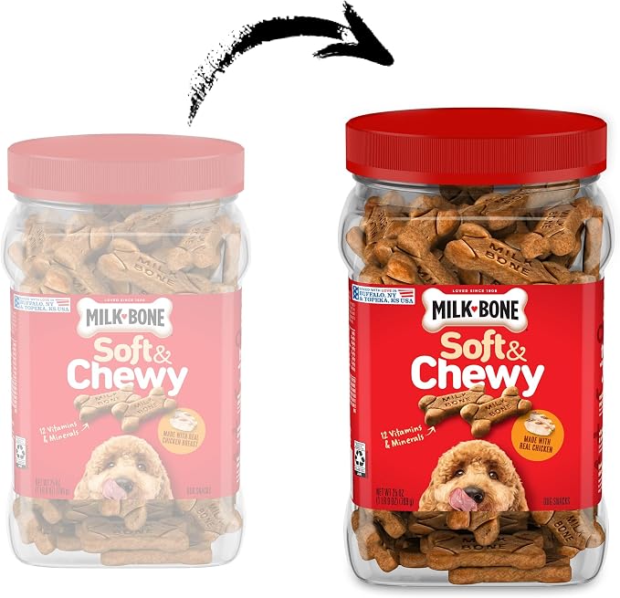 Milk-Bone Soft & Chewy Dog Treats, Made with Real Chicken, 25 Ounce Canister (Pack of 2)