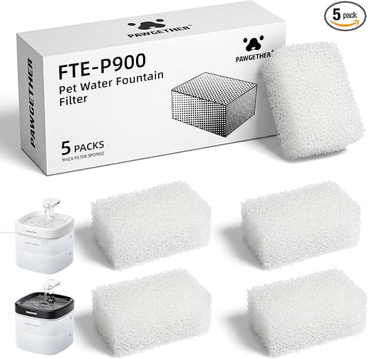 PAWGETHER® 5-Pack Replacement Filter for Cat Water Fountain P900 51oz/1.5L Compatible with PAWGETHER Cat Water Dispenser