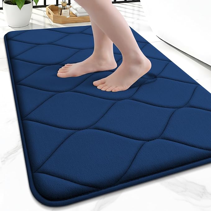 Smiry Memory Foam Bath Mat 24x16, Ultra Soft Absorbent Bathroom Rugs | Navy Blue, Plush Quick Dry and Machine Washable Cushion Bath Mats for Bathroom, Shower, Tub & Home Decor