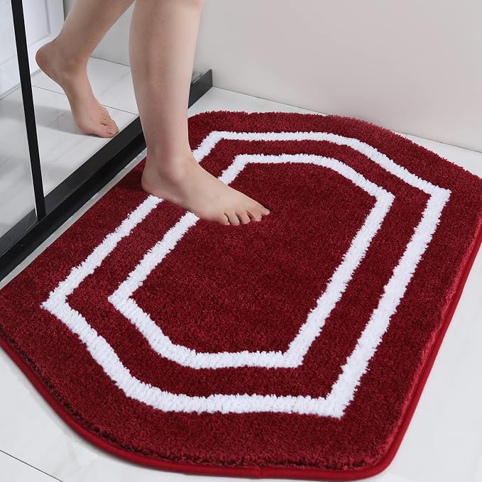 COSY HOMEER Extra Thick Bath Linen Sets Rugs - Anti-Slip Bath Mats Soft Plush 100% Strong Polyester Living Room Bathroom Water Absorbent(Red,20x32 - Inches)