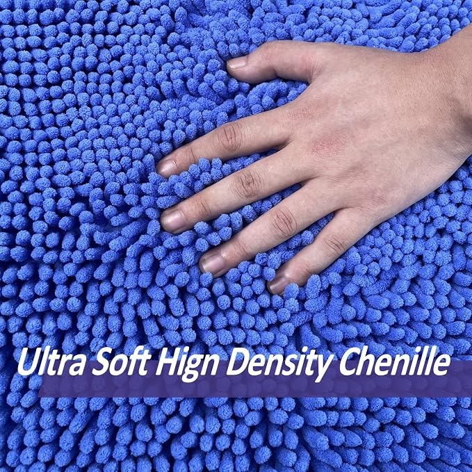 Blue Bath Mat - Super Soft Non-Slip, Machine Washable, Dries Quickly - Ultra Soft 3 Piece Bathroom Set