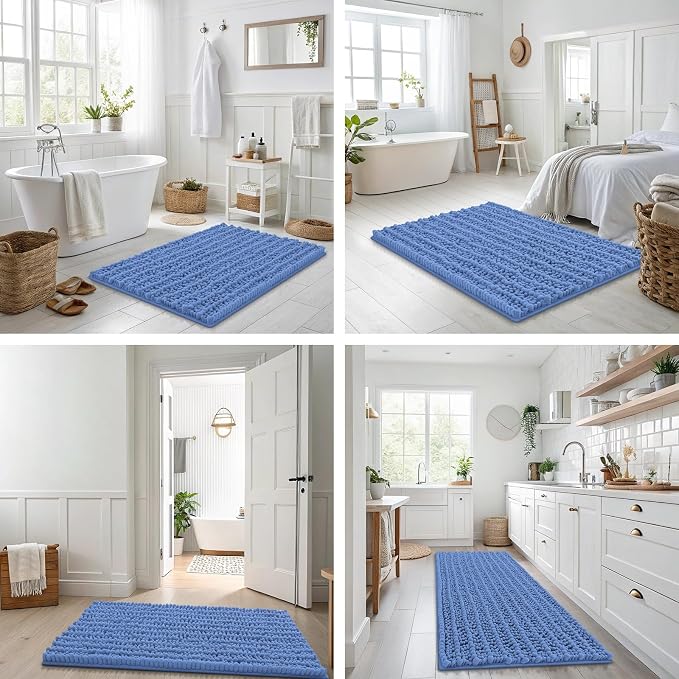 Smiry Bathroom Rugs 30X20, Extra Soft Rubber Backing Chenille Bath Mats | Cornflower Blue Machine Washable Non Slip Quick Dry Bath Mats for Bathroom Floor, Tub, Shower, Home Decor Accessories