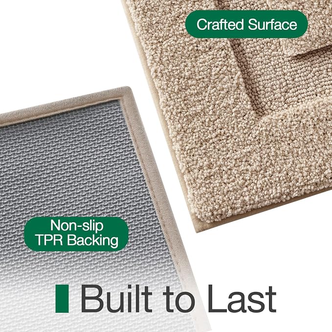 LUMI Ultra Soft Bathroom Rugs Absorbent, Non Slip Bath Mat 16X24, Beige | Machine Washable with Rubber Backing, Quick Dry, Premium Microfiber Plush Carpet for Bathtub and Shower Floor
