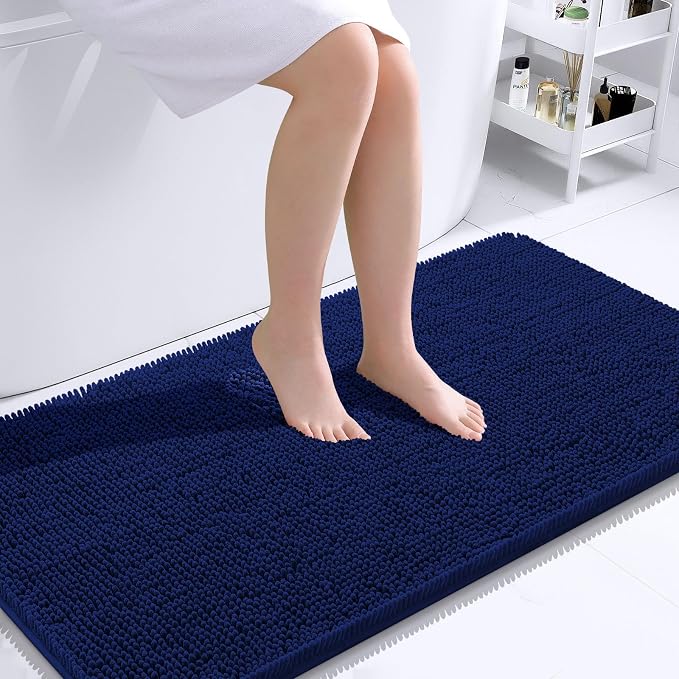 OLANLY Bathroom Runner Rugs 44x24, Extra Soft Absorbent Chenille Bath Rugs | Navy, Quick-Drying Rubber Backing, Machine Washable Long Bath Mat for Bathroom Floor, Tub and Shower, Home Decor Accessories