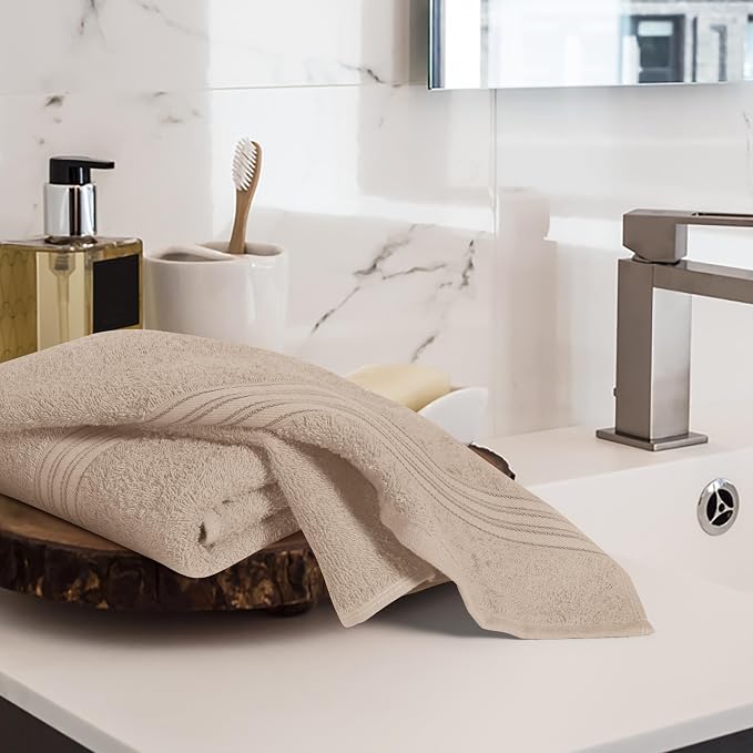BOUTIQUO Ultra Soft Cotton 6 -Piece Hand Towel Set 16x24 Inch, Ideal for use in Bathroom, Kitchen, Gym, Spa & General Cleaning, Compact & Lightweight Multi Purpose Hand Towels - Tan