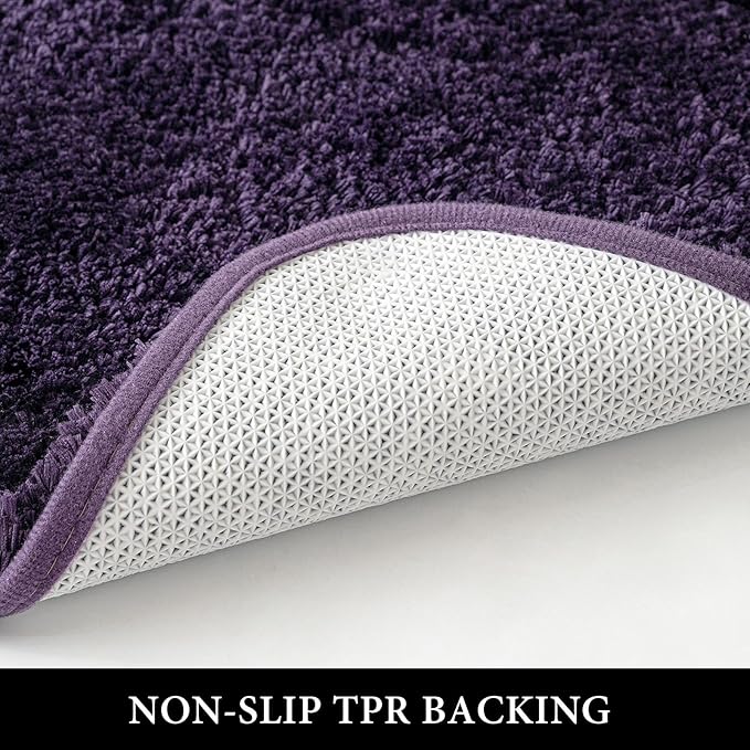MIULEE Dark Purple Bathroom Rugs Set 2 Piece Soft Bath Mats 20x24+20x30 in | Absorbent Microfiber Bath Mat and U-Shaped Toilet Rug, Non Slip, Quick Dry, for Bathroom Floor Tub Showers, Machine Washable