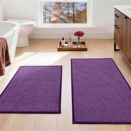 Purple Bathroom Rugs Sets 2 Piece, Quick Dry Thin Bath Mat, Non Slip Absorbent Machine Washable, Bath Rugs for Bathtub Sink Home Decor (17"x24" + 17"x32")