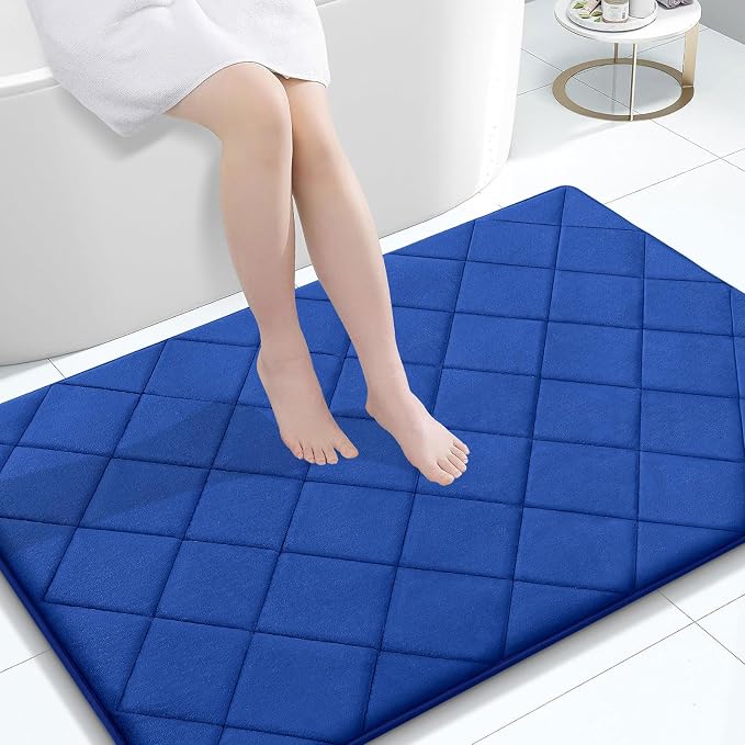 OLANLY Memory Foam Bath Mat 47x32, Ultra Soft and Absorbent Bathroom Rugs | Royal Blue, Quick Dry, Machine Washable Shower Bath Rugs, Comfortable Bath Carpet for Bathroom Floor, Tub and Shower