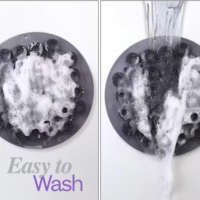 Nazarians Wall-Mounted Silicone Shower Scrubber- Hands-Free Back & Foot Body Scrub with Suction Cups, Gray - Gentle & Effective Bathroom Scrubber for Men & Women - Durable Design for Daily Shower Use