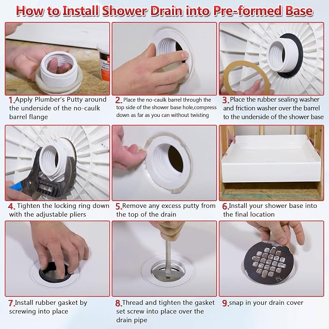 Enhon 4.25" OD Shower Drain Assembly, Snap in Shower Base Drain and Round Grid Strainer Cover, Fits 2 in. Schedule 40 ABS and PVC Pipes, Stainless Steel Cap, ABS Base(Matte Black,1 Pack)