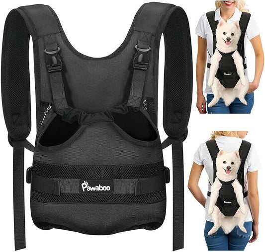 Pawaboo Pet Front Carrier Backpacks for Small Medium Dogs | Legs Out Easy-fit,Adjustable Straps,Hands-free,for Travel Hiking Cycling Camping AA-Black L