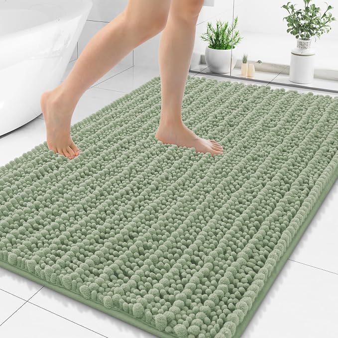Smiry Bathroom Rugs 59X35, Extra Soft Rubber Backing Chenille Bath Mats | Sage Green Machine Washable Non Slip Quick Dry Bath Mats for Bathroom Floor, Tub, Shower, Home Decor Accessories